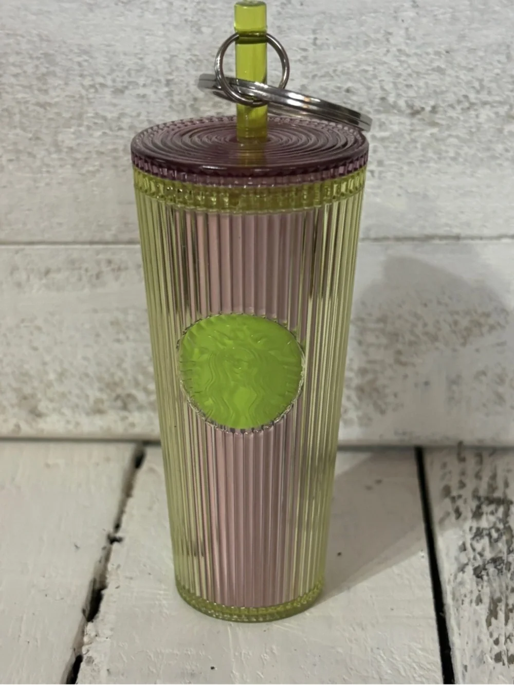 NWT Starbucks Lilac & Lime Ribbed Acrylic Tumbler Keychain